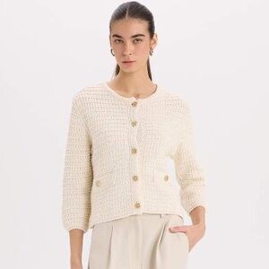 Zara Beige Textured Button-Up Cardigan